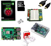 Sb Components - Kit Raspberry Pi 4 con BreadPi e libro di formazione (Raspberry Pi 4, custodia protettiva, alimentatore, cavo micro HDMI e scheda MicroSD da 32 GB) Custodia trasparente. 2 GB di RAM