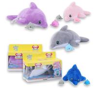 #sbabam FUNNY BOX Mammy Surprise Dolphin, Delfino Peluche con Mini Cuccioli, 2 personaggi diversi, Pupazzi Morbidi di Animali, Ideale per Regalo. Età 3+
