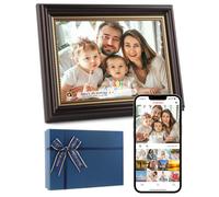 sbaceflay Cornice digitale Frameo da 10,1 pollici con WiFi e 32 GB di storage, schermo touch IPS HD 1280 x 800 con app Frameo, per condividere foto e video con mamma - marrone moka