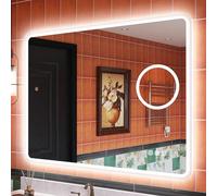 S'bagno Bluetooth-Specchio-Bagno-con-Luce 100x70cm, IP44 Specchio Led Bagno con Lente D'ingrandimento 5x, Anti-Fog/ 3 Colori di Luce/Verticale/Orizzontale, Specchio Bagno Retroilluminato con Memoria