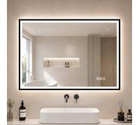 S'bagno Bluetooth Specchio Bagno con Luce 100x70cm, Telaio in Ferro | Specchio Bagno LED con Antiappannamento/Vetro Temperato/ 3 Colori di Luce/Dimmerabile, IP44 Specchio Led Bagno, Nero