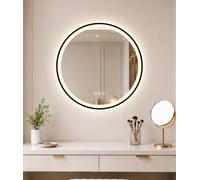 S'bagno Bluetooth Specchio-Bagno-con-Luce 60cm, Telaio Ferro | Specchio-LED-Rotondo-Retroilluminato, Antiappannamento, 3 Colori Luce, Dimmerabile, Memoria Luci, IP44, Vetro Temperato, Nero