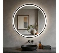 S'bagno Bluetooth Specchio-Bagno-con-Luce 80cm, Telaio Ferro | Specchio-LED-Rotondo-Retroilluminato, Antiappannamento, 3 Colori Luce, Dimmerabile, Memoria Luci, IP44, Vetro Temperato, Nero