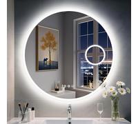 S'bagno Rotondo Specchio Bagno con Luce 80cm, Bluetooth Specchio Bagno LED con Lente d'ingrandimento 5x, Antiappannamento, 3000K/4000K/6500K, Dimmerabile, Vetro Temperato HD, Funzione di Memoria, IP44