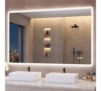 S'bagno Specchio-Bagno-con-Luce 120x70cm, Specchio-Bagno-LED-Retroilluminato, Bluetooth, Antifog, 3 Colori, Dimmerabile, Memoria, Temperato, Impermeabile IP44, Orizzontale/Verticale