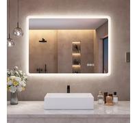 S'bagno Specchio-Bagno-con-Luce 70x50cm, Specchio-Bagno-LED-Retroilluminato, Bluetooth, Antifog, 3 Colori, Dimmerabile, Memoria, Temperato, Impermeabile IP44, Orizzontale/Verticale