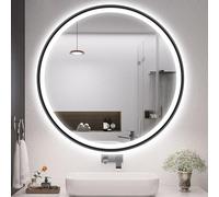 S'bagno Specchio Bagno con Luce Rotondo 700 mm, Specchio Bagno Led con Cornice in Alluminio, Anti-Fog, 3000-6500K, Vetro Temperato HD, IP44 Impermeabile, Funzione Memoria, Nero