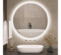 S'bagno Specchio da bagno rotondo con luci LED, 800 mm, specchio da bagno a parete, anti-appannamento, 3000 K-6500 K, dimmerabile, vetro temperato HD, memoria, impermeabile IP44