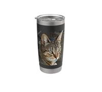 Sbalorditivo Tabby Cat Con Gatto Correlato Parola Collage Sfondo Bicchiere termico in acciaio inox doppia parete