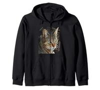 Sbalorditivo Tabby Cat con Gatto Correlato Parola Collage Sfondo Felpa con Cappuccio