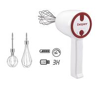BEPER P102SBA007 Sbattitore ricaricabile senza filo, Impastatore ricaricabile, 20W, 2 Fruste in Acciaio inossidabile, 5 Velocità, Unico Tasto Funzionamento, Cavo USB incluso, Rosso/Bianco