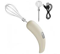 Sbattitore elettrico per uova con 2 fruste e 5 velocità, montalatte portatile e miscelatore per bevande, per caffè, panna, cottura e sbattere uova, design di ricarica USB (beige)