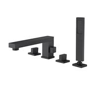 SBCGFY Rubinetto Miscelatore per Vasca da Bagno a 4 Fori Nero con Set Doccia, Rubinetto per Vasca con soffione e Tubo Flessibile per Bagno, Nero - Quattro Fori