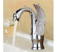 SBCGFY Rubinetto per Lavabo da Bagno A Forma di Cigno, Miscelatore per Acqua Calda E Fredda, Maniglia Singola, Installazione su Piano D'Appoggio con Un Foro, Argento-Corto