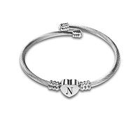 SBI Jewelry Braccialetto rigido da donna con lettera A-Z, con cuore in argento, espandibile, per mamma, regalo di compleanno, Zirconia cubica, Nessuna pietra preziosa