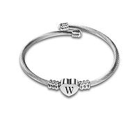 SBI Jewelry Braccialetto rigido da donna con lettera A-Z, con cuore in argento, espandibile, per mamma, regalo di compleanno, Pelle Acciaio inossidabile turchese Pelle acciaio inox, Nessuna pietra