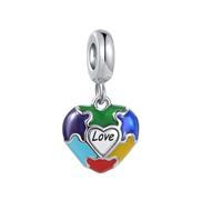 SBI Jewelry Charm a forma di cuore arcobaleno, compatibile con braccialetti Pandora, colore autismo, Natale, anniversario, compleanno, Rame, Nessuna pietra preziosa