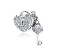 SBI Jewelry Charm a forma di cuore con chiave scintillante, compatibile con braccialetti Pandora da donna, Misura unica, Rame, Nessuna pietra preziosa