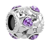 SBI Jewelry Charm a forma di cuore con pietra portafortuna bianco, verde, rosso, viola, blu, compatibile con braccialetti Pandora, per donne, regalo di compleanno, Misura unica, Rame, Nessuna pietra