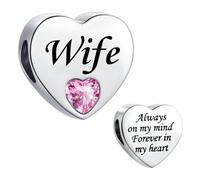 SBI Jewelry Charm a forma di cuore con scritta "Daughter", compatibile con braccialetti Pandora, per braccialetti da donna, Misura unica, Acciaio inossidabile, Nessuna pietra preziosa