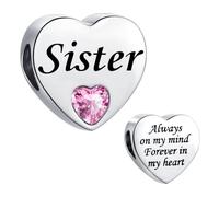 SBI Jewelry Charm a forma di cuore con scritta "Daughter", compatibile con braccialetti Pandora, per braccialetti da donna, Misura unica, Acciaio inossidabile, Nessuna pietra preziosa