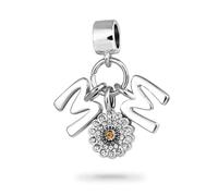 SBI Jewelry Charm a forma di cuore da donna, con fiore e scritta "Mum", compatibile con braccialetti Pandora, regalo per la festa della mamma, per mamma e, Misura unica, Rame, Nessuna pietra preziosa