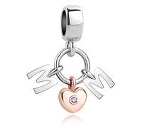 SBI Jewelry Charm a forma di cuore da donna, con fiore e scritta "Mum", compatibile con braccialetti Pandora, regalo per la festa della mamma, per mamma e, Misura unica, Rame, Nessuna pietra preziosa
