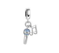 SBI Jewelry Charm a forma di microfono, con zirconia cubica, compatibile con braccialetti Pandora, cantanti, stelle, musicisti, anniversari, compleanni, Rame, Nessuna pietra preziosa