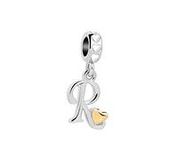SBI Jewelry Charm con lettera iniziale compatibile con braccialetti Pandora con ciondolo a forma di cuore dorato con lettere dell'alfabeto dalla A alla Z, da donna, compleanno, festa, Nessuna pietra