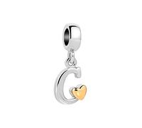 SBI Jewelry Charm da donna a forma di cuore, compatibile con braccialetti Pandora, con iniziale dell'alfabeto, gioiello da donna, Misura unica, Rame, Nessuna pietra preziosa
