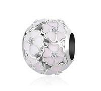 SBI Jewelry Charm da donna a forma di fiore rosa e bianco, compatibile con braccialetti Pandora, per mamma, moglie, amica, nipote, anniversario, compleanno, Misura unica, Rame, Nessuna pietra preziosa