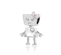 SBI Jewelry Charm da donna a forma di robot, compatibile con braccialetti Pandora, macchina giocattolo, fiocco, cuore, perlina per compleanno, anniversario, Metallo non prezioso, Nessuna pietra