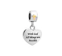 SBI Jewelry Ciondolo a forma di croce di Dio per braccialetto, compatibile con braccialetti Pandora con scritta "With God All Things Are Possible Collane da donna, Rame, Nessuna pietra preziosa