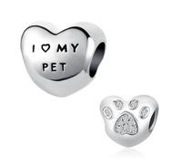 SBI Jewelry Ciondolo a forma di cuore "I Love My Pet", compatibile con braccialetti Pandora, collane e ciondoli per donne, gioielli di compleanno