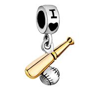 SBI Jewelry Ciondolo da donna con scritta "I love baseball", compatibile con braccialetti Pandora, idea regalo