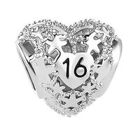 SBI Jewelry Ciondolo per compleanno, compatibile con braccialetti e collane Pandora con numero 13, 16, 18, 21, 30, 40, 50, 60, per compleanno, figlia, nipote, Metallo non prezioso, Nessuna pietra