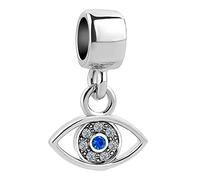SBI Jewelry Ciondolo portafortuna con occhio di malocchio blu, compatibile con braccialetti Pandora, da donna, portafortuna, per compleanno, anniversario, taglia unica, Rame, Non pietra preziosa