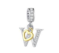 SBI Jewelry Ciondolo scintillante con iniziale compatibile con braccialetti Pandora, da donna, dalla A alla Z, con ciondolo a forma di nome dell'alfabeto, idea regalo, One-Size, Rame, Nessuna pietra