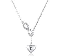 SBI Jewelry Collana da donna a Y con ciondolo a forma di lettera dell'infinito, ciondolo a forma di cuore, in acciaio inox, regolabile, con nome dell'alfabeto, Misura unica, Acciaio inossidabile