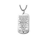 SBI Jewelry Collana in argento con ciondolo a forma di figlia e figlio, per donne e uomini, con scritta "Never Forget How Much We Love You", Misura unica, Acciaio inossidabile, Nessuna pietra preziosa