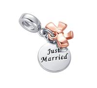 SBI Jewelry Just Married, braccialetto con charm compatibile con charm Pandora Love Forever Blessing per donne, amici, famiglia, ragazze, anniversario, compleanno, Rame, Nessuna pietra preziosa