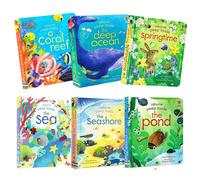 Sbirciare all'interno della riva del mare | Oceano profondo | Barriera corallina | Stagno | Mare | Libro a tavolette "Primavera" - Libro di Usborne con alette da sollevare | Libro educativo interattiv