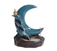 SBJKLYRN bruciatore di incenso ， Bruciatore di incenso a riflusso Lotus Pond - Porta incenso in Ceramica a Forma di Luna for Decorazioni Zen, Perfetto for Yoga e Meditazione