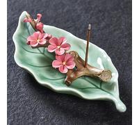SBJKLYRN bruciatore di incenso , Bruciatore di incenso Fatto a Mano, Creativo, Arredamento for la casa, Foglie di Ceramica, Rami di Fiori di pesco, bruciatore di incenso(Red)