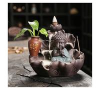 SBJKLYRN bruciatore di incenso ， Porta incenso a riflusso in Argilla Viola a Forma di Piccolo Monaco - Perfetto for la Meditazione e l'arredamento Feng Shui.(Green)