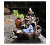 SBJKLYRN bruciatore di incenso ， Porta incenso a riflusso in Argilla Viola a Forma di Piccolo Monaco - Perfetto for la Meditazione e l'arredamento Feng Shui.(Blue)