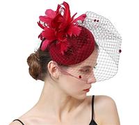 SBJKLYRN Cocktail hat， Cappello da donna con velo e clip, copricapo con piume, accessorio for capelli da cocktail e da tè.(Marron)