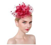 SBJKLYRN Cocktail hat， Copricapo da sposa, da donna, con fiori, in rete e piume, for cocktail e feste in chiesa(Wine)