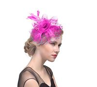 SBJKLYRN Cocktail hat， Fascinator da donna con fiori, nastri in rete e piume, cappello o copricapo con clip, for cocktail e feste.(D)