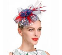 SBJKLYRN Cocktail hat， Fascinator da donna con fiori, nastri in rete e piume, cappello o copricapo con clip, for cocktail e feste.(K)